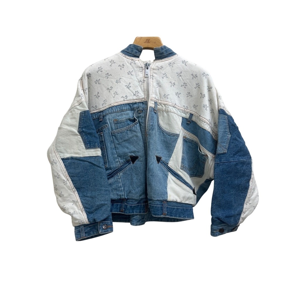 VTG 80s NO! The Jeans Revolt Claude Attias Patchwork Denim Bomber Jacket Sz M